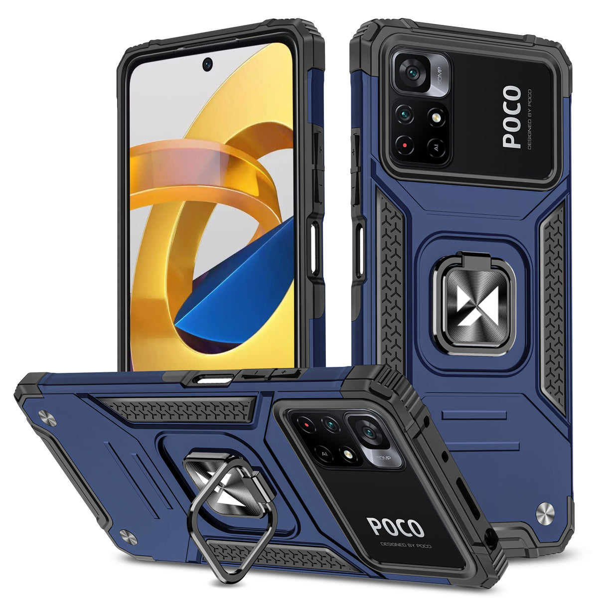 Capa híbrida blindada Wozinsky Ring Armor + suporte magnético para Mi Poco M4 Pro 5G / Redmi Note 11 5G (China) / Redmi Note 11T 5G / Redmi Note 11S 5G na cor azul.