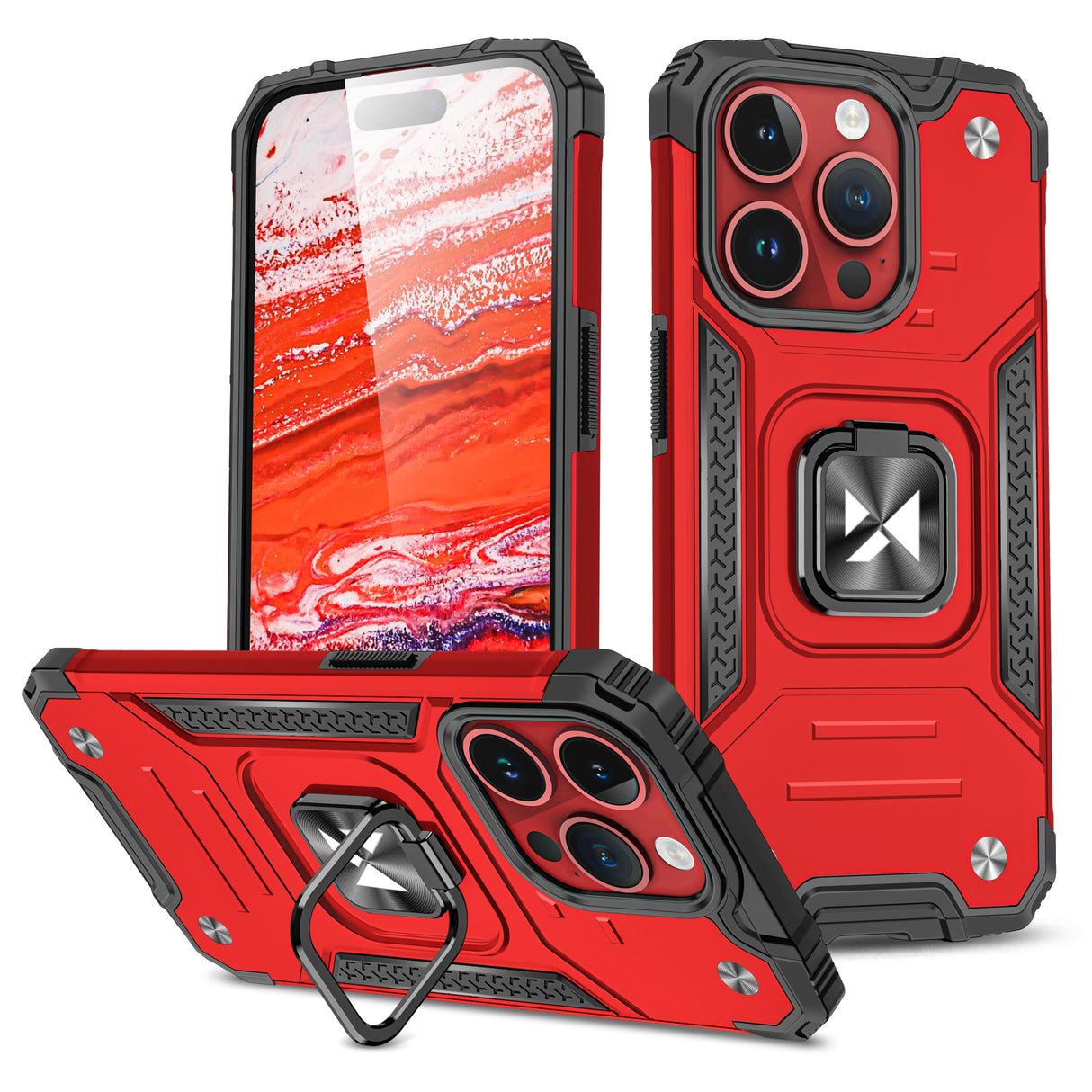 Capa blindada com suporte para dedo para iPhone 15 Pro Wozinsky Ring Armor - vermelha