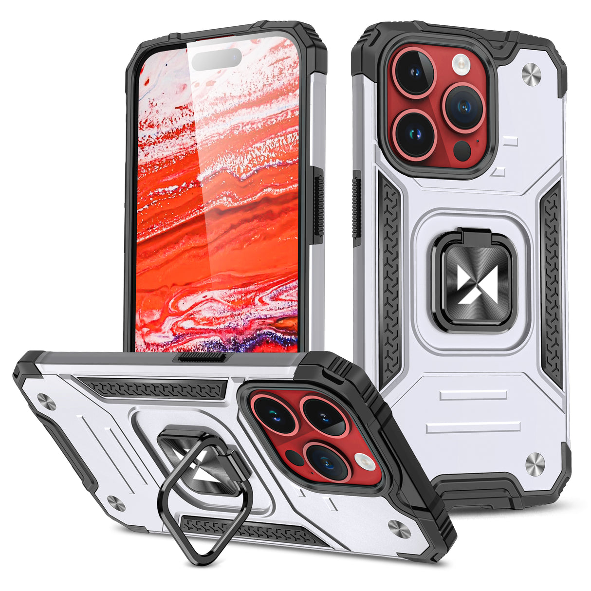 Capa blindada com suporte para dedo para iPhone 15 Pro Wozinsky Ring Armor - prateada