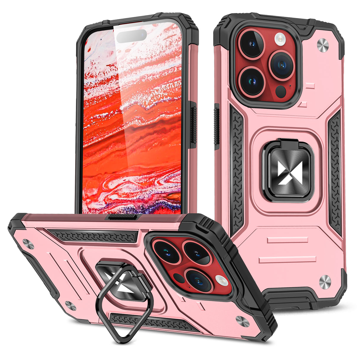 Capa blindada com suporte para dedo para iPhone 15 Pro Wozinsky Ring Armor - ouro rosa