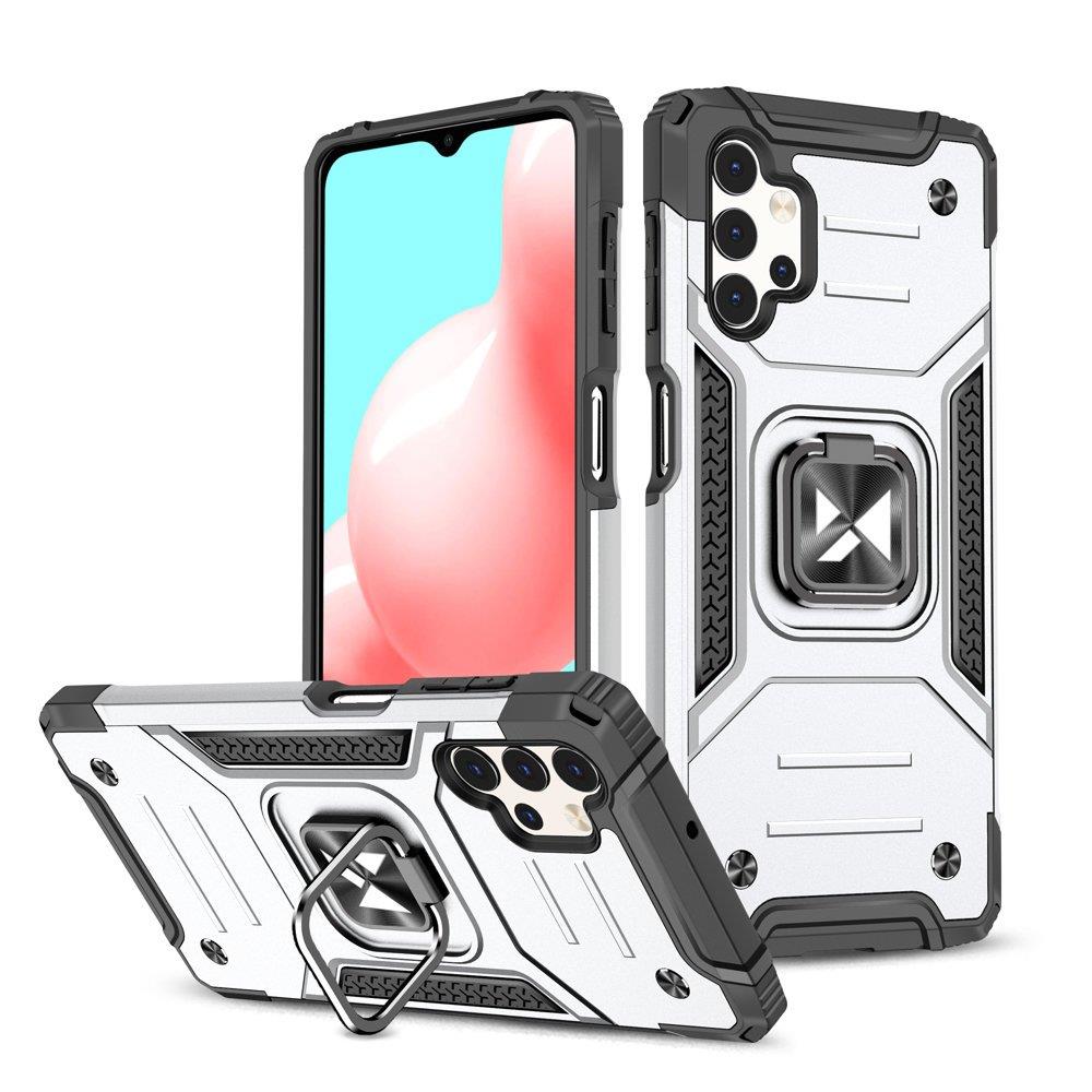 Capa híbrida blindada Wozinsky Ring Armor + suporte magnético para Samsung Galaxy A73 prateado