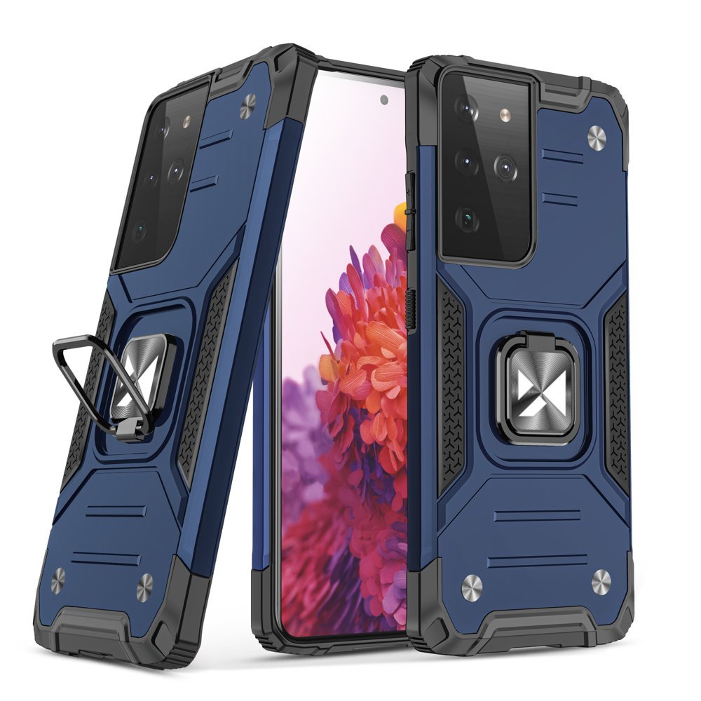 Capa híbrida blindada Wozinsky Ring Armor + suporte magnético para Samsung Galaxy S22 Ultra azul