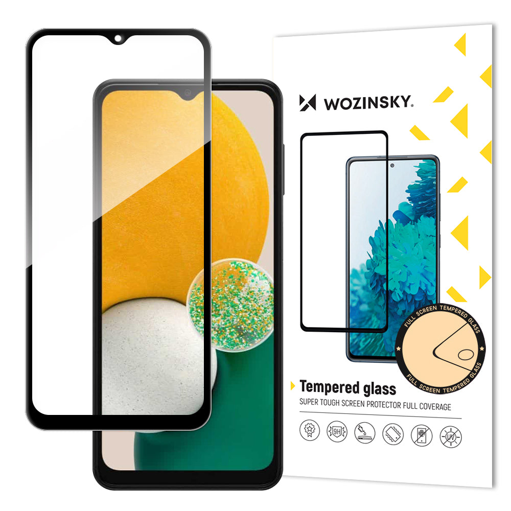 Vidro temperado super resistente Wozinsky Full Glue para tela inteira com moldura compatível com capa para Samsung Galaxy A13 / A23 / A23 5G / M13 preto