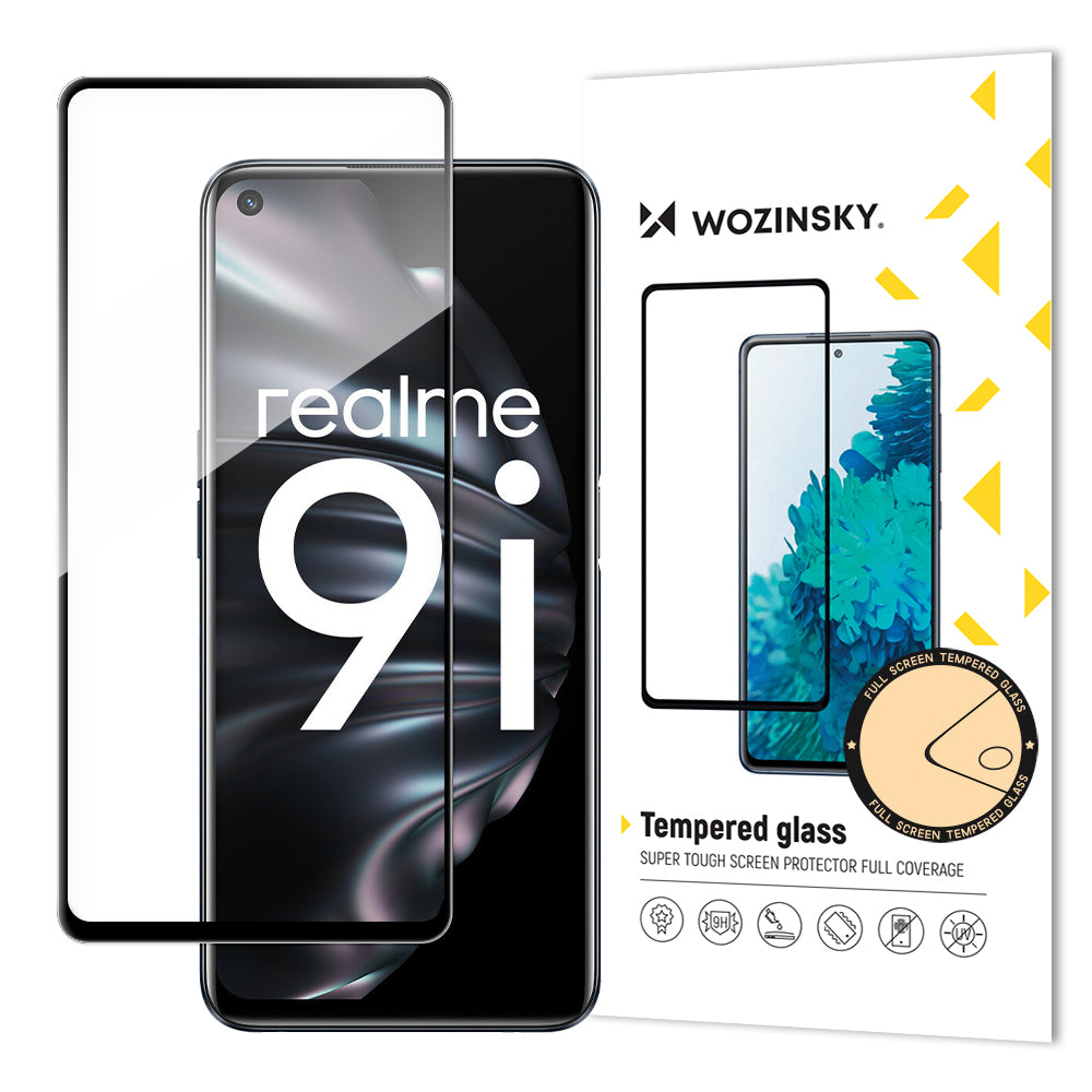 Vidro temperado super resistente Wozinsky Full Glue para tela inteira com moldura compatível com capa para Oppo A76 / Oppo A36 / Realme 9i preto.