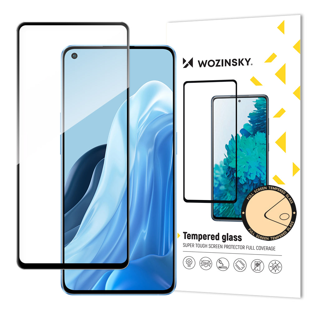Vidro temperado super resistente Wozinsky Full Glue para tela inteira com moldura Case Friendly para Oppo Reno7 Pro 5G preto.