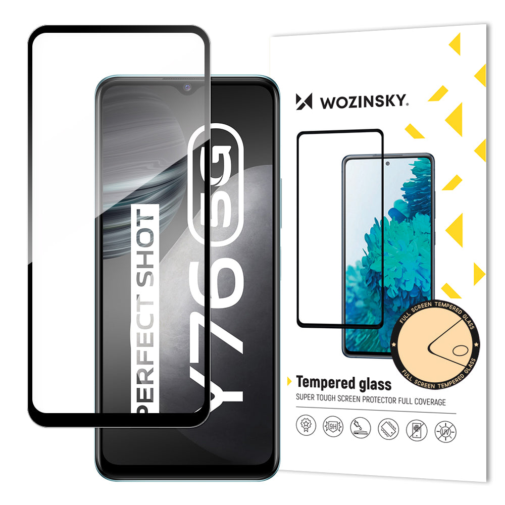 Vidro temperado super resistente Wozinsky Full Glue para tela inteira com moldura compatível com capa para Vivo Y76 5G / Y76s / Y74s preto.