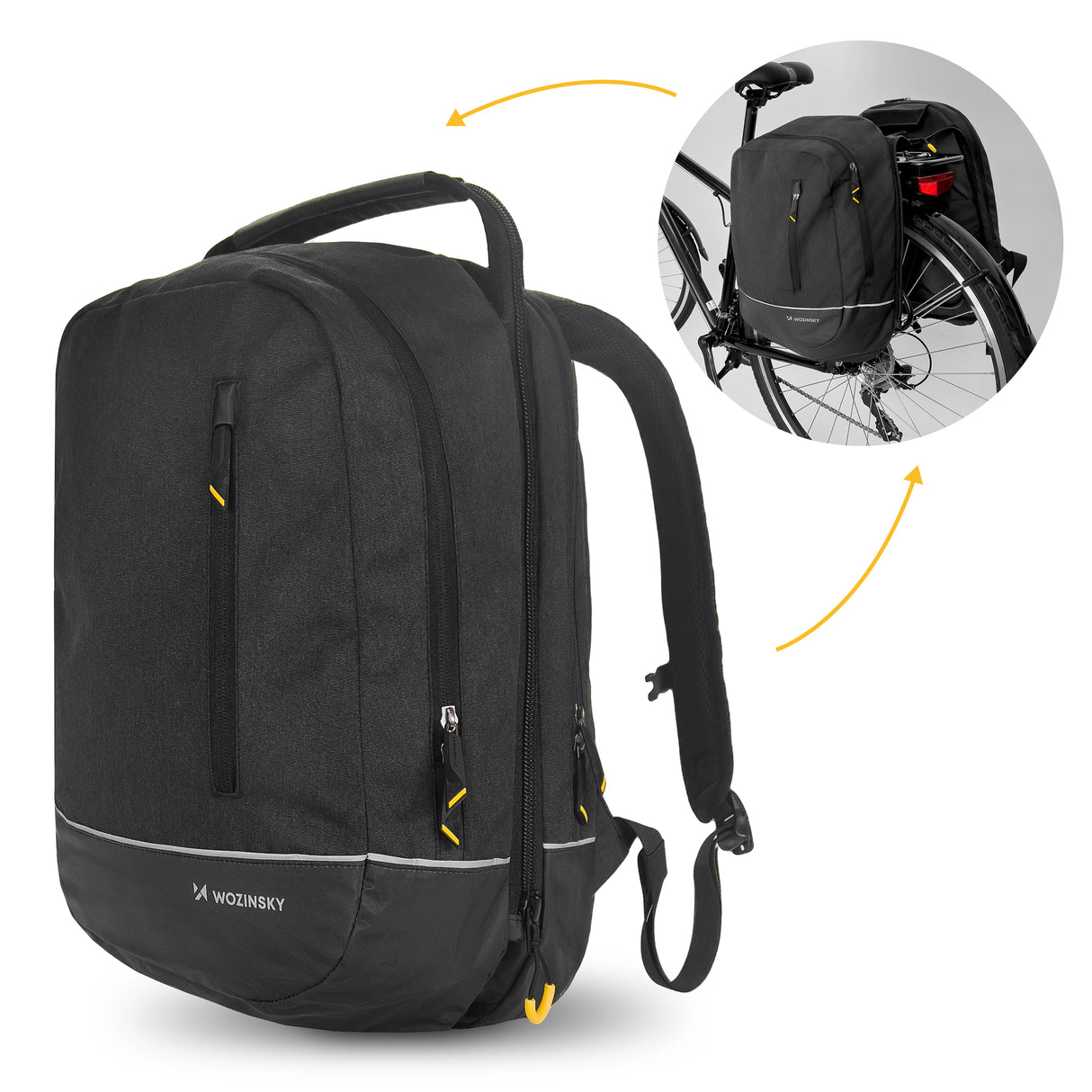 Wozinsky mochila dupla para bicicleta 2 em 1 30l preta (WBB30BK)