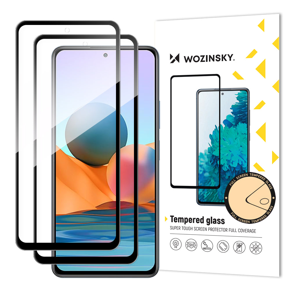 Wozinsky conjunto de 2x vidro temperado super resistente Full Glue para tela inteira com moldura compatível com capa para Xiaomi Redmi Note 12 Pro+ / Note 12 Pro / Note 12 5G / Note 12 / Xiaomi Redmi Note 10 Pro preto