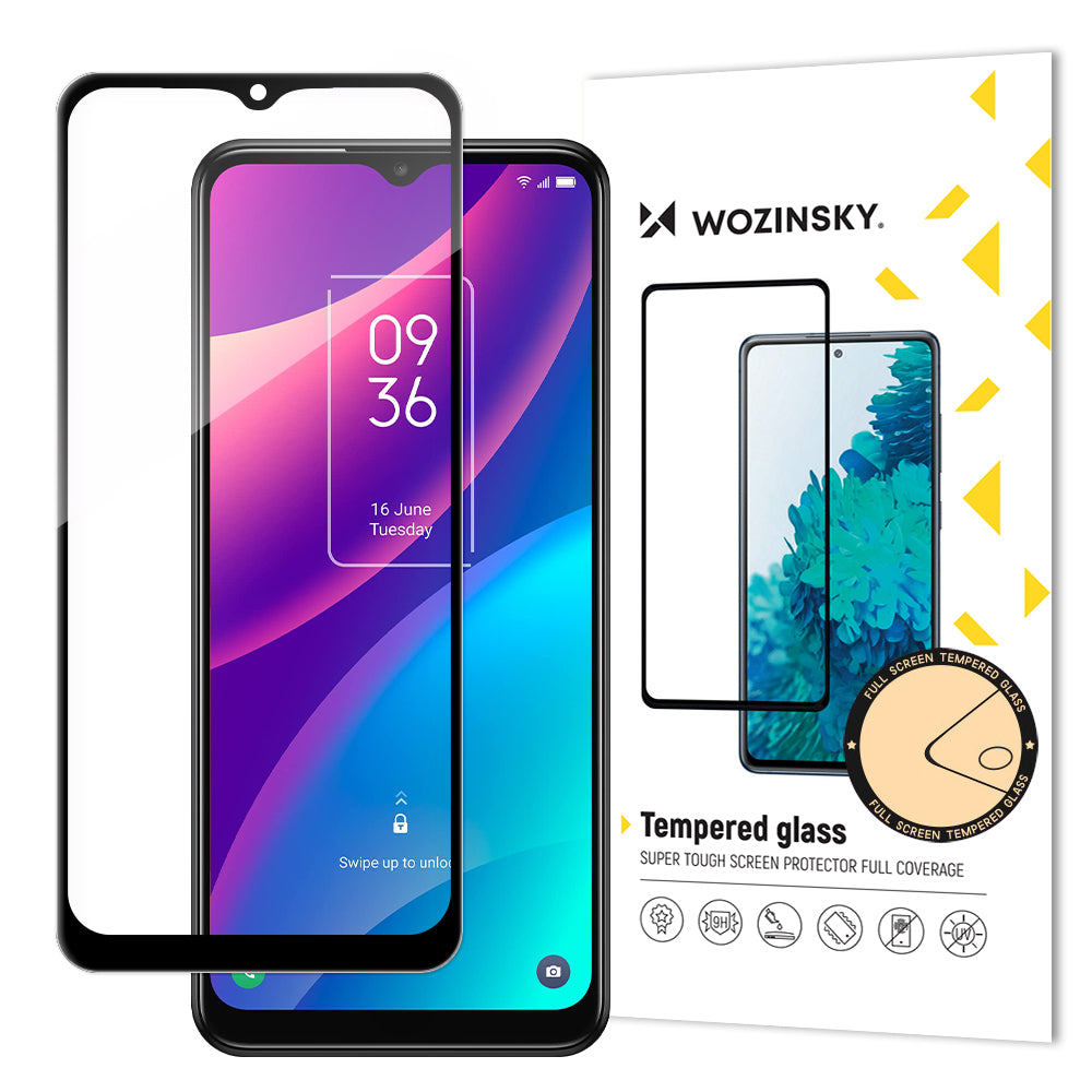 Vidro temperado super resistente Wozinsky Full Glue para tela inteira com moldura Case Friendly para TCL 30 SE preto.