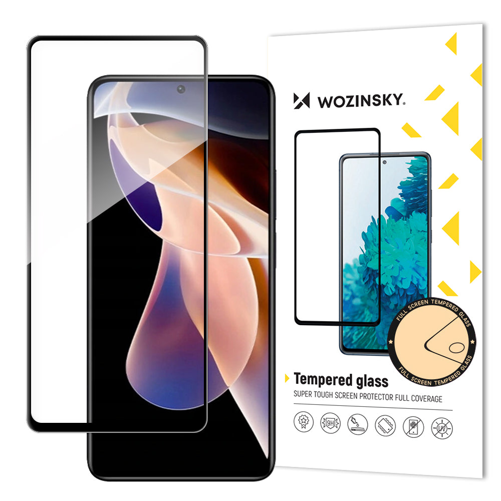 Wozinsky super resistente vidro temperado Full Glue para tela inteira com moldura amigável para capas Xiaomi Redmi Note 11 Pro+ / 11 Pro preto