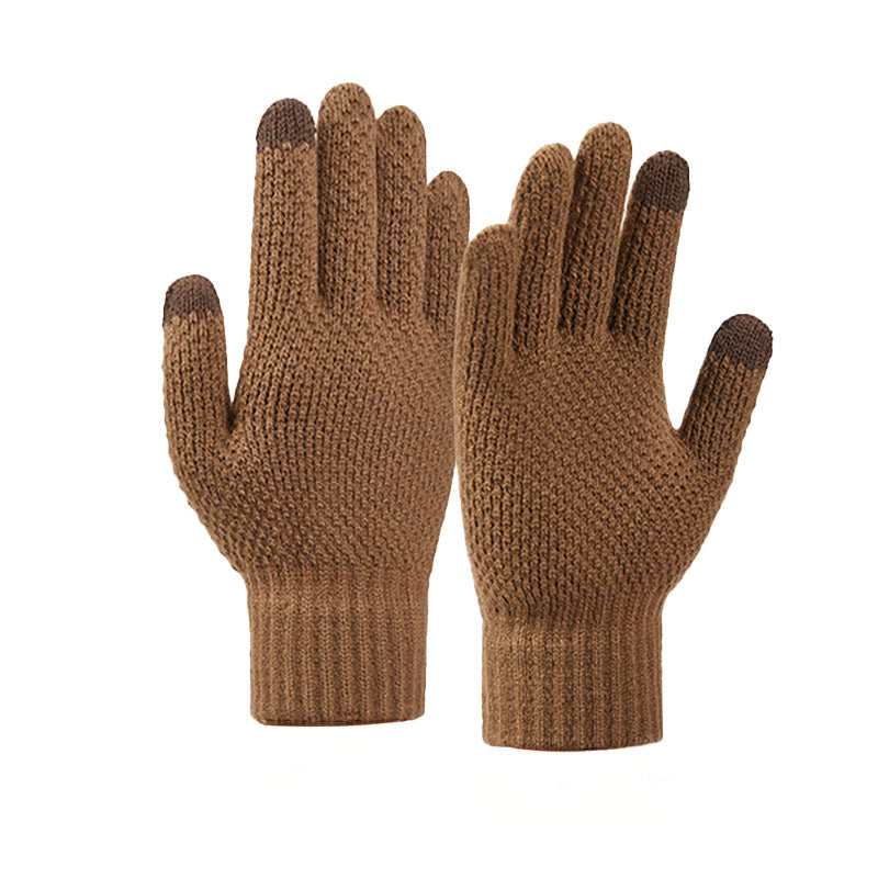 Luvas de tricô para telemóvel de inverno - castanho