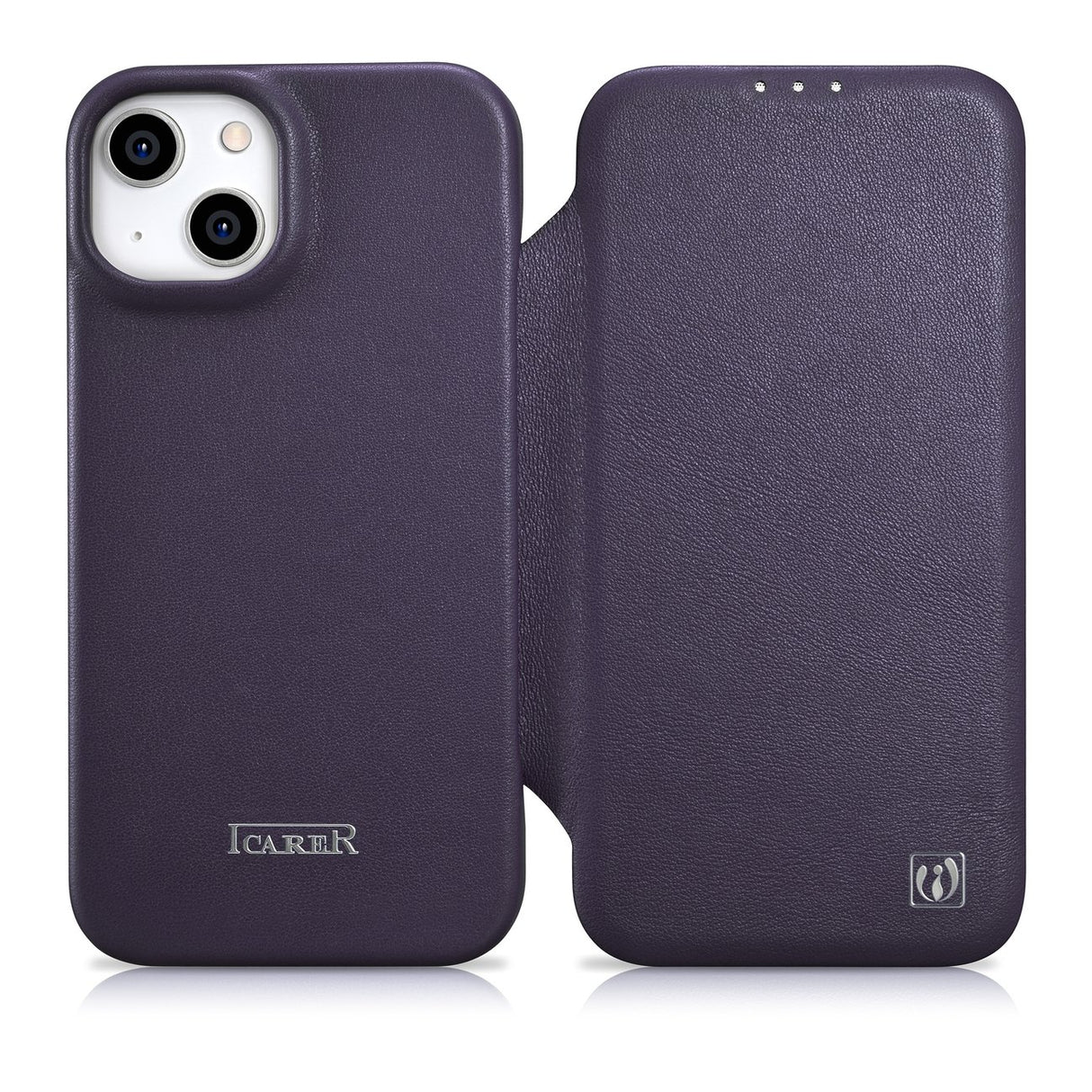 Capa de Couro Premium iCarer CE para iPhone 14 Plus, com aba magnética MagSafe na cor roxo escuro (WMI14220715-DP)