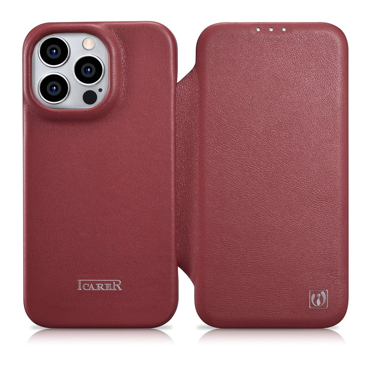 Capa de Couro Premium iCarer CE para iPhone 14 Pro Max com Tampa Magnética MagSafe Vermelha (WMI14220716-RD)
