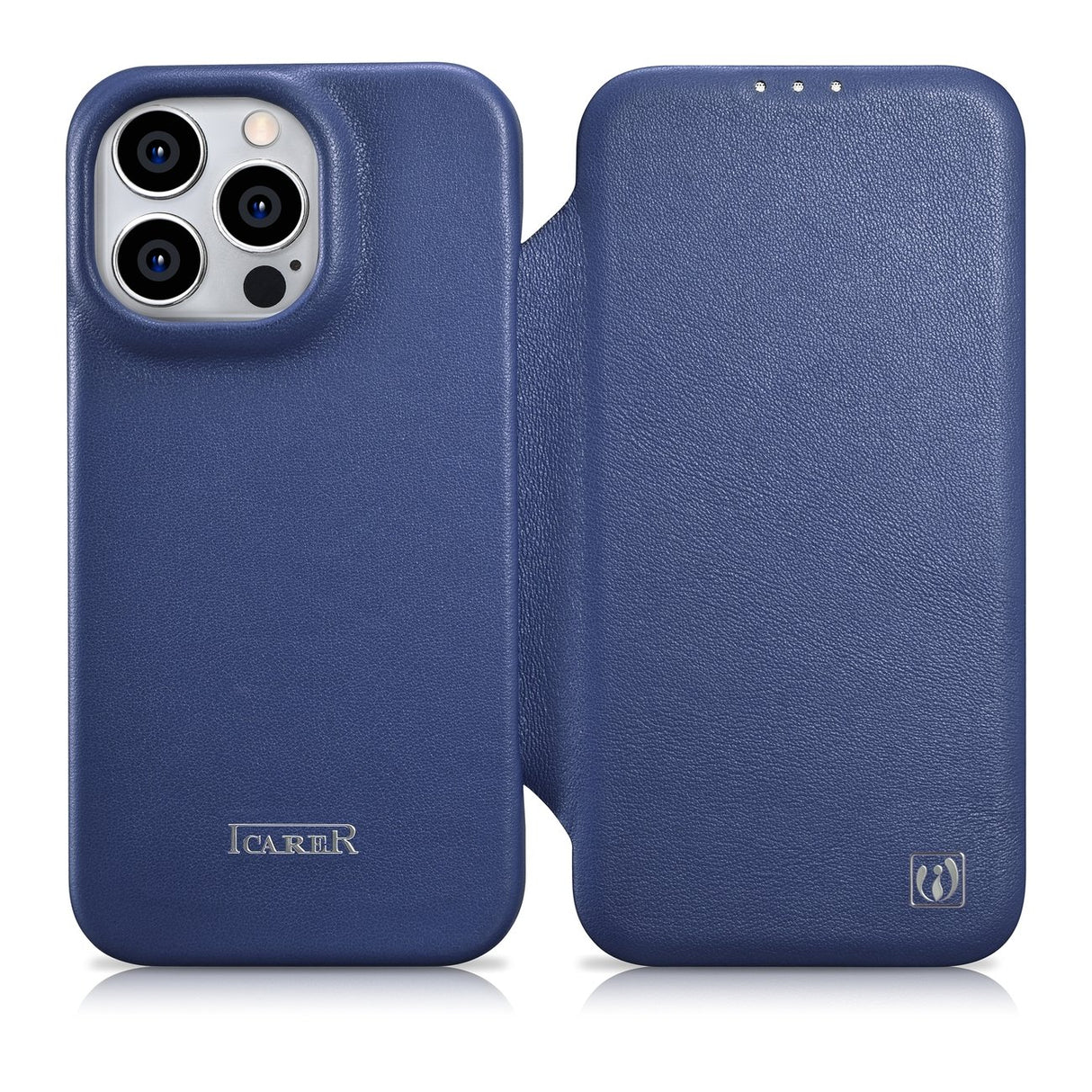 Capa de Couro Premium iCarer CE para iPhone 14 Pro Max, com aba magnética MagSafe, na cor azul (WMI14220716-BU)