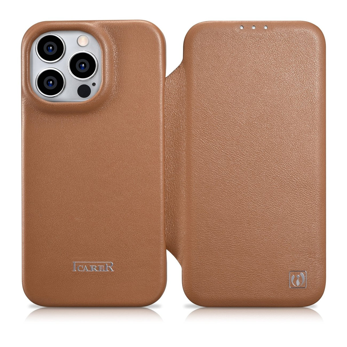 Capa de Couro Premium iCarer CE para iPhone 14 Pro Max, com aba magnética MagSafe, na cor castanho (WMI14220716-BN)