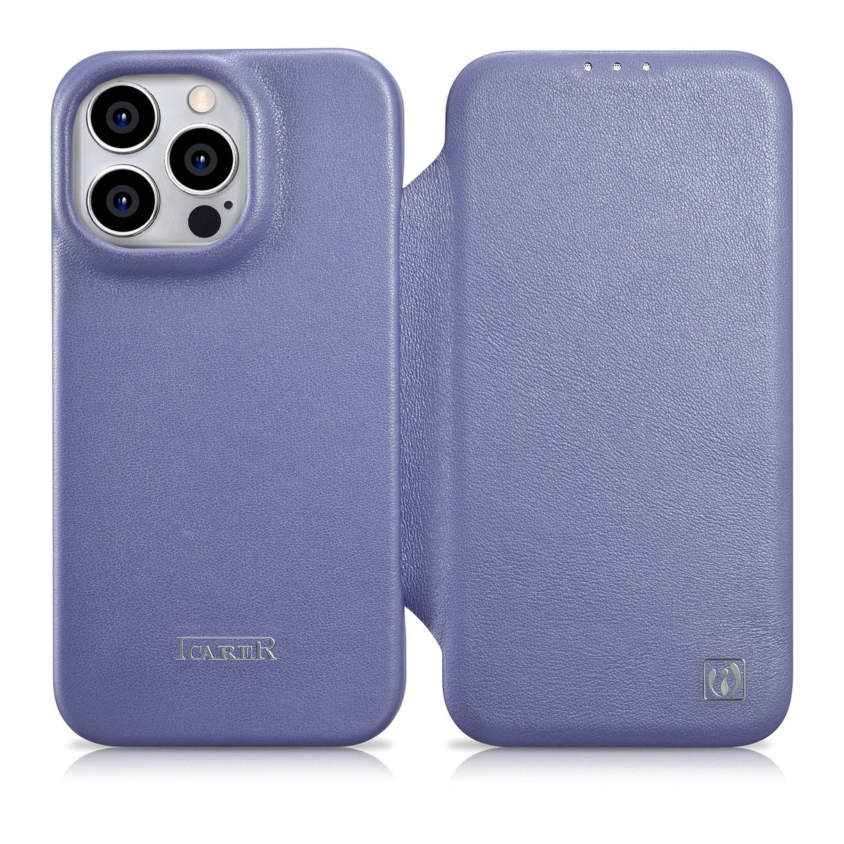 Capa de Couro Premium iCarer CE para iPhone 14 Pro Max, com aba magnética MagSafe na cor lilás claro (WMI14220716-LP)