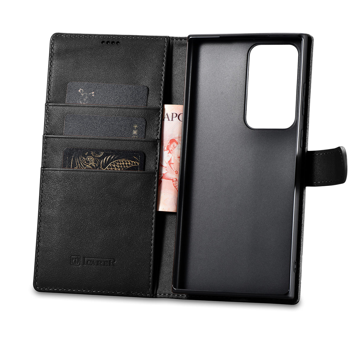 iCarer Wallet Case capa carteira de couro para Samsung Galaxy S23 Ultra preta