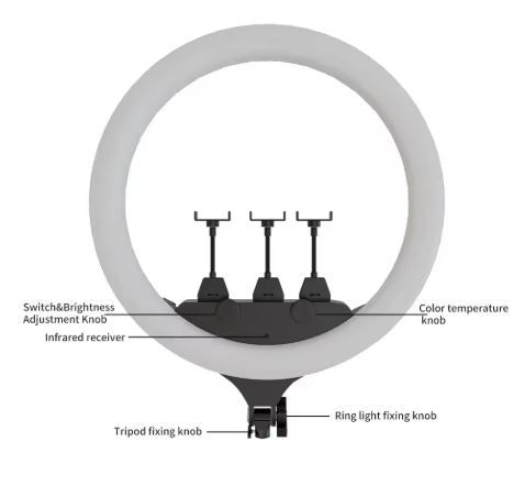 Anel de Luz LED 45 cm com suporte + tripé 2M + controle remoto