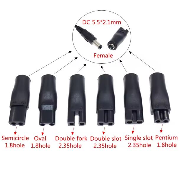 Adaptador de Carregamento USB para Barbeador e Máquina de Cortar Cabelo - DC 5,5 * 2,1 mm (Conjunto de 8 Peças)