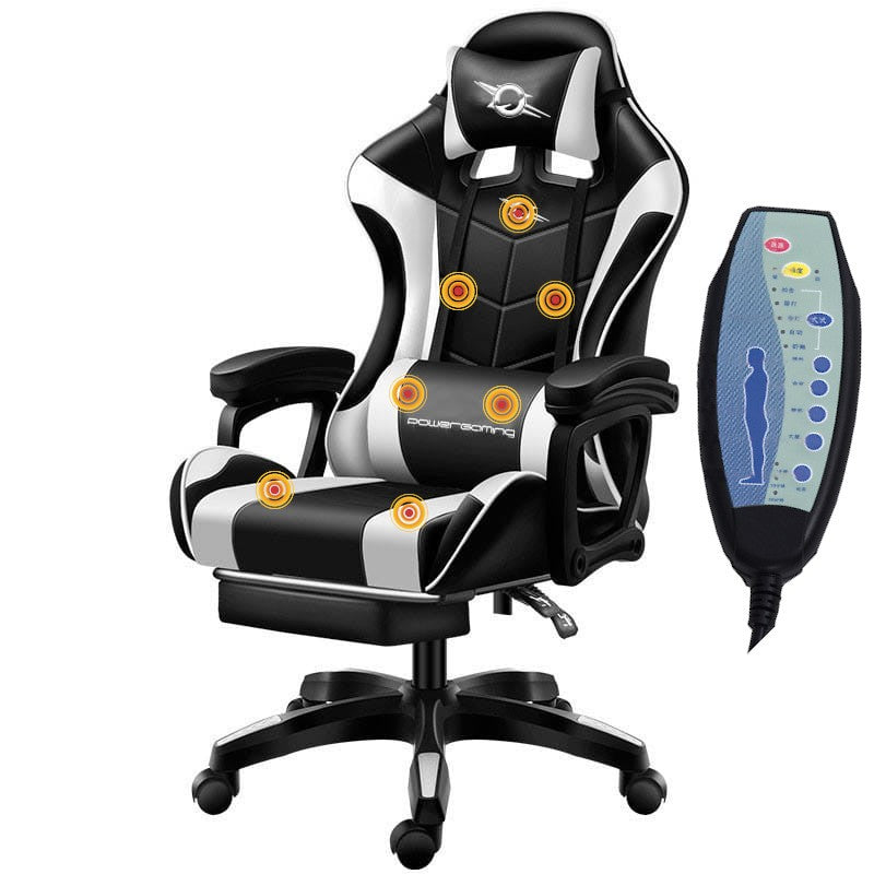 Cadeira Gaming Massagem 7 pontos Branco / Preto Apoio para os pés