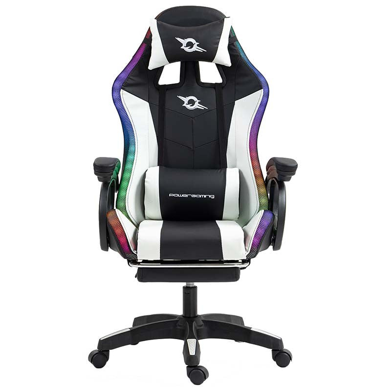 Cadeira Gaming com alto-falante Bluetooth e massagem + apoio para os pés preto e branco