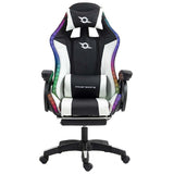 Cadeira Gaming com alto-falante Bluetooth e massagem + apoio para os pés preto e branco
