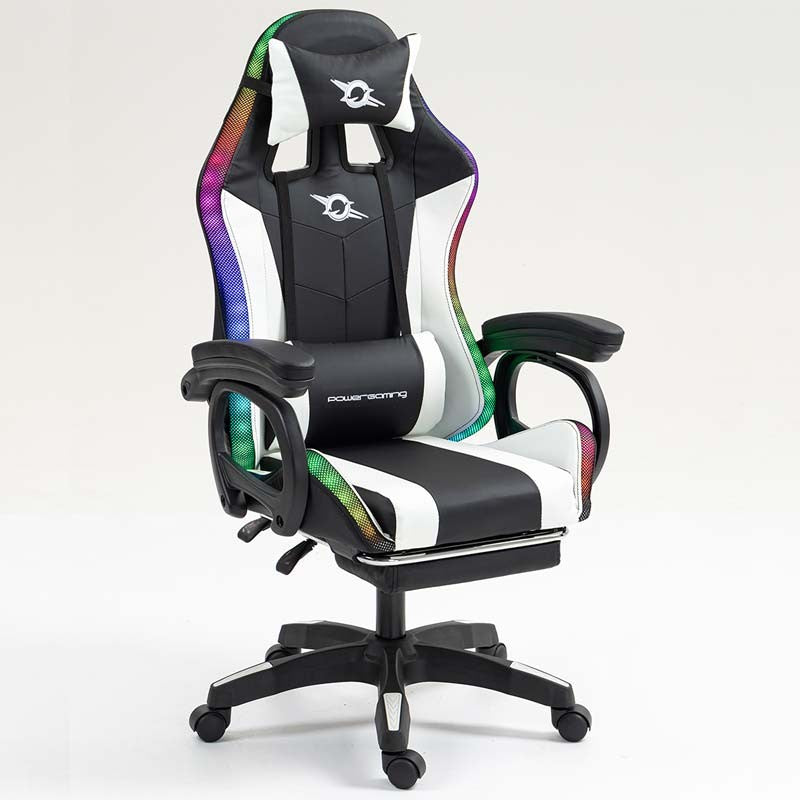 Cadeira Gaming com alto-falante Bluetooth e massagem + apoio para os pés preto e branco
