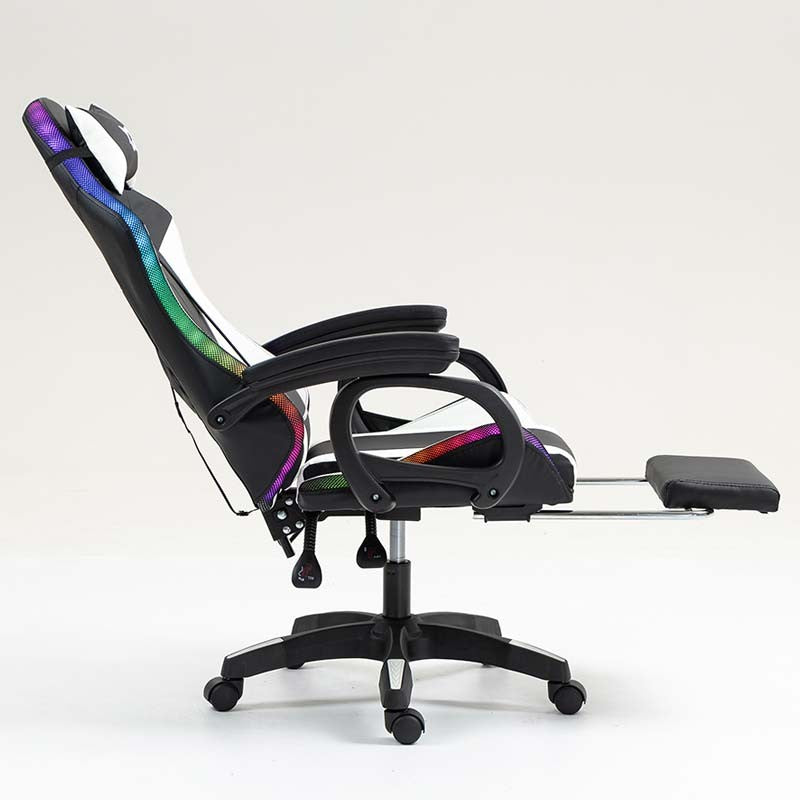 Cadeira Gaming com alto-falante Bluetooth e massagem + apoio para os pés preto e branco