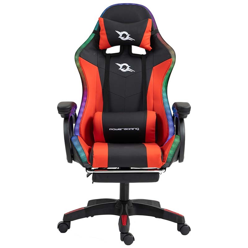 Cadeira Gaming LED RGB 7 pontos Massagem Apoio para pés Preto+Vermelho