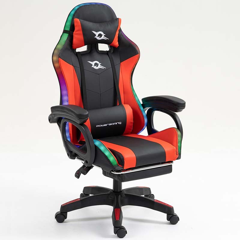 Cadeira Gaming LED RGB 7 pontos Massagem Apoio para pés Preto+Vermelho