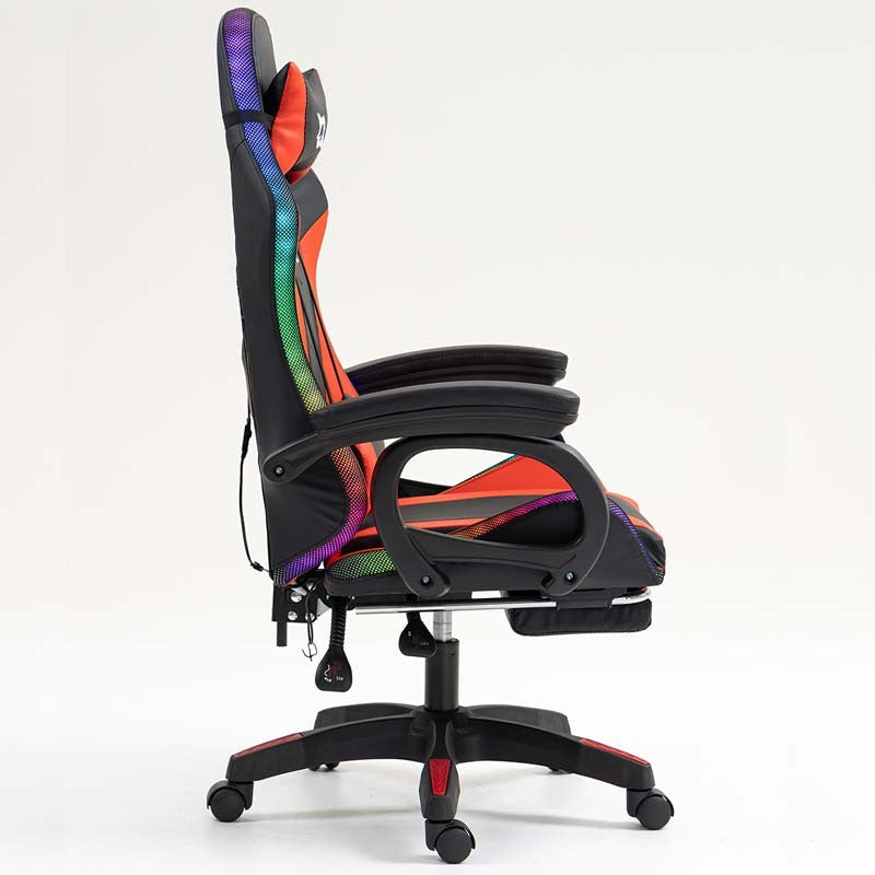 Cadeira Gaming LED RGB 7 pontos Massagem Apoio para pés Preto+Vermelho