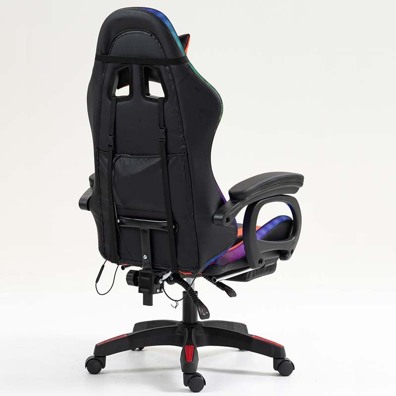 Cadeira Gaming LED RGB 7 pontos Massagem Apoio para pés Preto+Vermelho