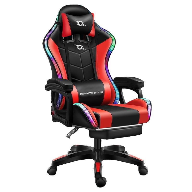 Cadeira Gaming LED RGB Vermelho / Preto com Apoio para os Pés