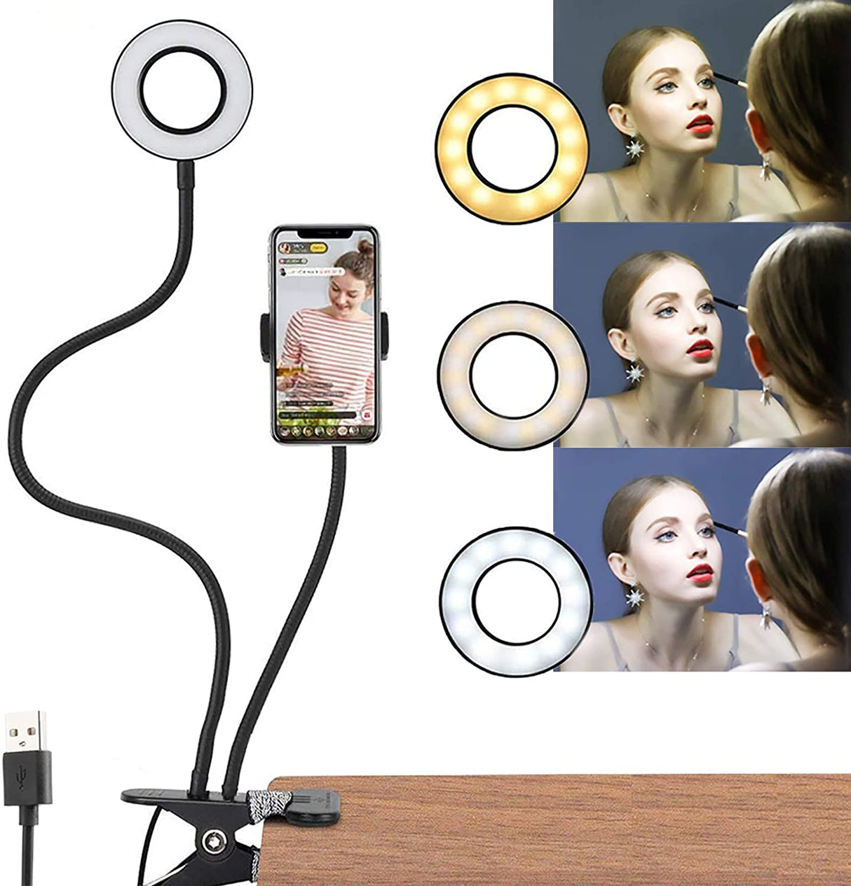 Anel de LED Flexível com Suporte para Telemóvel - Ring light