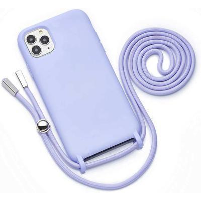 Capa com Cordão para iPhone 12 Pro Max Silicone Premium Roxo