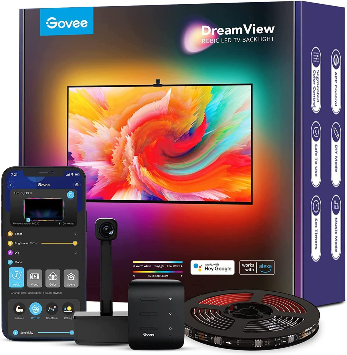 Govee DreamView Fita LED 5m com Câmara para TV 75" a 85" Compatível com Alexa e Google Assistent