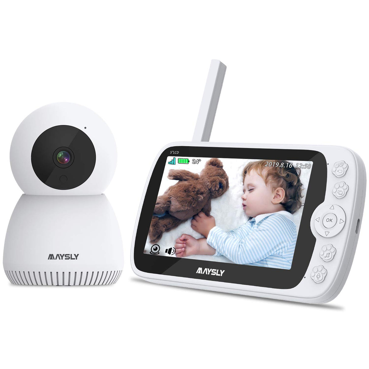 Intercomunicador para Bebé Câmara 1080p Tela 5" Comunicação Bidirecional Visão Noturna Sensor de Temperatura