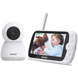 Intercomunicador para Bebé Câmara 1080p Tela 5" Comunicação Bidirecional Visão Noturna Sensor de Temperatura