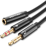 Vention Cabo de Áudio Splitter Jack 3,5mm 2 Machos para 1 Fêmea Microfone e Auricular