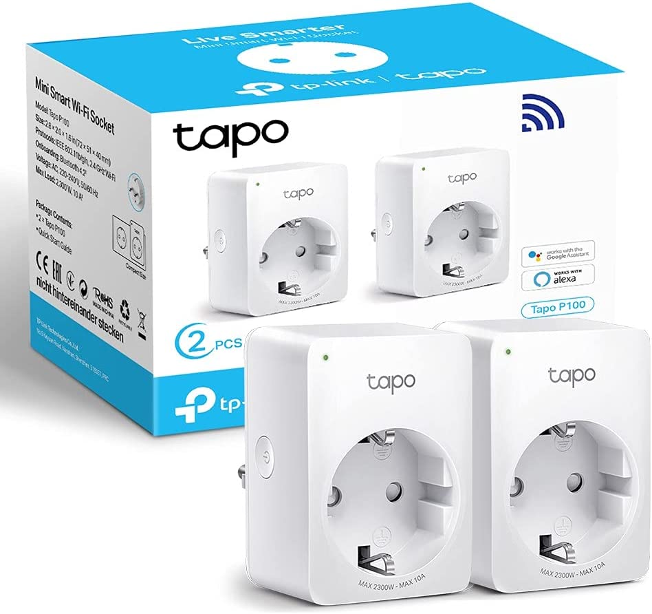 Tomada Inteligente TP-Link Pack 2x Tapo P100 Mini Smart Plug Wifi