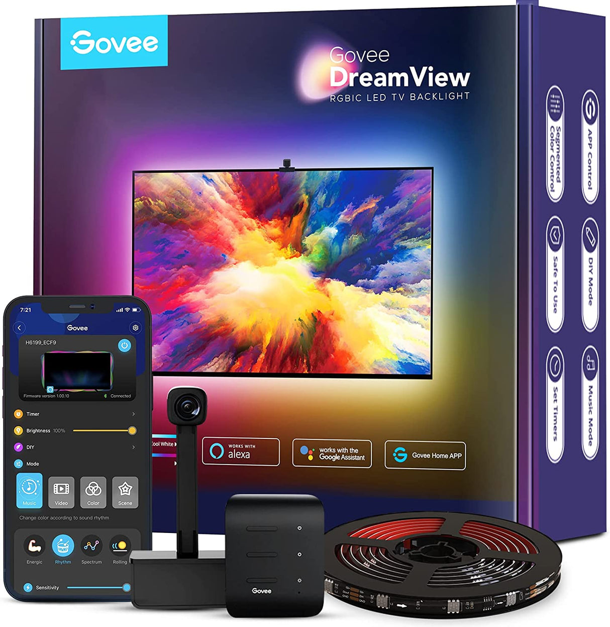 Govee DreamView Fita LED 3,8m com Câmara para TV 55" a 65" Compatível com Alexa e Google Assistent