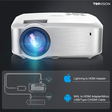 TOPVISION Video Projetor Portátil 6500 Lumens 1080P Full HD
