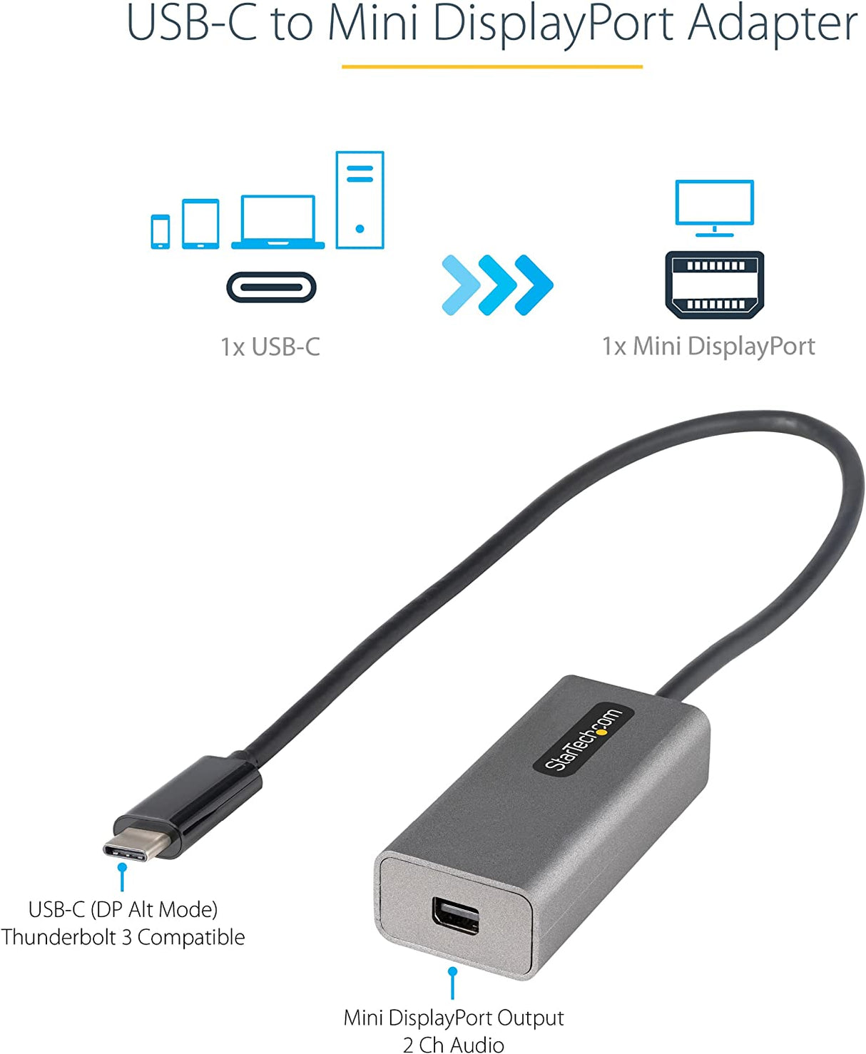 StarTech.com Adaptador USB C para Mini DisplayPort 4K 60Hz Thunderbolt 3