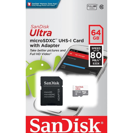 Micro SD Sandisk 64GB Ultra Android microSDXC 80MB/s Class 10 UHS-I