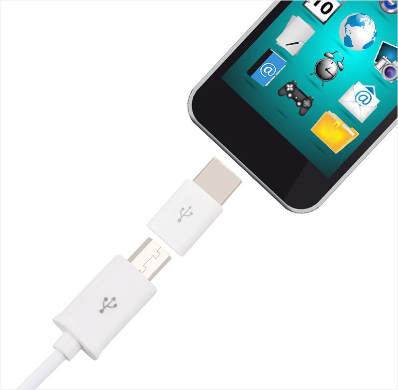 Carregamento de sincronização de dados do adaptador Micro USB para USB Tipo-C branco