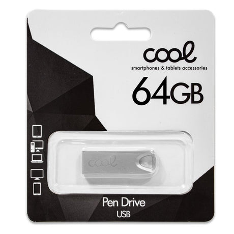 Pen Drive USB x64 GB 2.0 LEGAL Metal CHAVE Prata