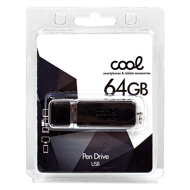Pen Drive USB x64 GB 2.0 COOL Couro Couro Preto