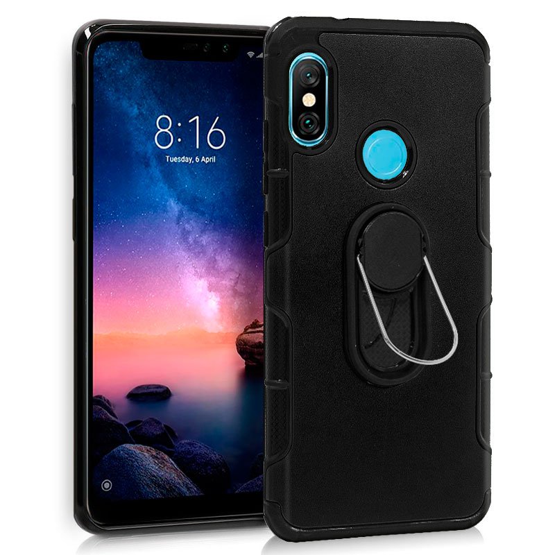 Capa em Alumínio para Xiaomi Redmi Note 6 Pro + Anel (Preto)