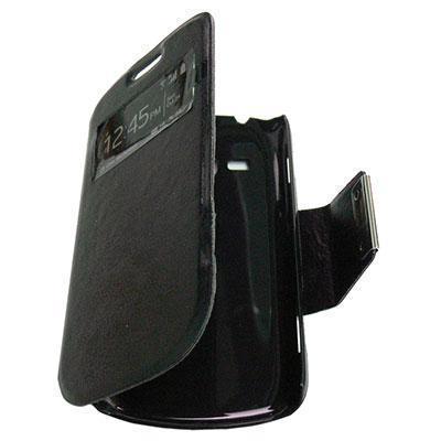 Capa de Pele Samsung Galaxy Trend S7560 Galaxy Trend Plus S7580 Livro com Janela S-View Cor Preto