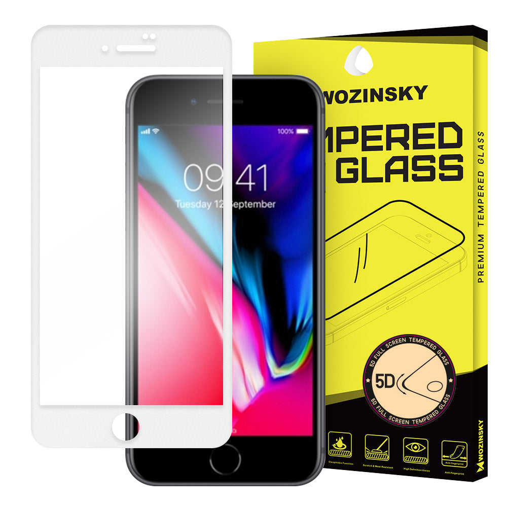 Wozinsky PRO + Vidro Temperado 5D Full Glue Protetor de Tela Super Tough Totalmente Coberto com Moldura para Apple iPhone SE 2020  -  iPhone 8  -  iPhone 7 branco